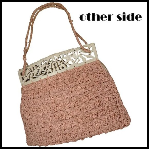 Vintage Pink Purse, Carved Frame, Small 20s Flapper Handbag - Picture 8 of 13